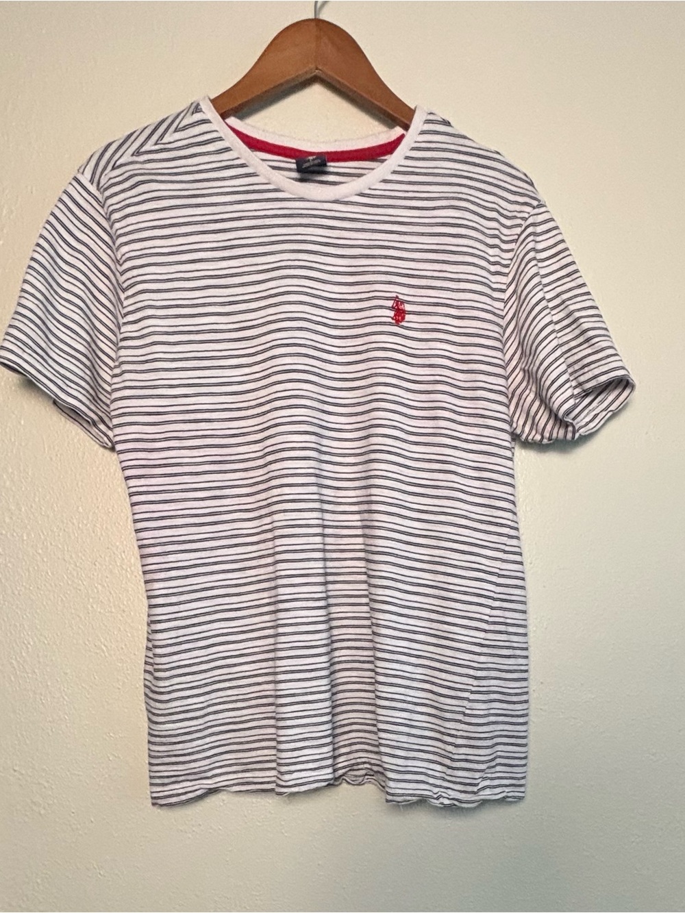 US Polo Association Large White & Navy Striped Crew Neck T-Shirt